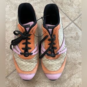 Balenciaga Women's Orange and Pink Sneakers Size 8 / 39 Leather Python Effect 🌟